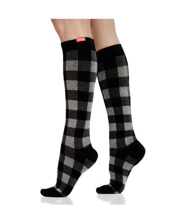 VIM & VIG compression stockings made of cotton 20 30 mmHg medical quality gray mottled Montana Plaid Medium/Large Wide Calf (5))