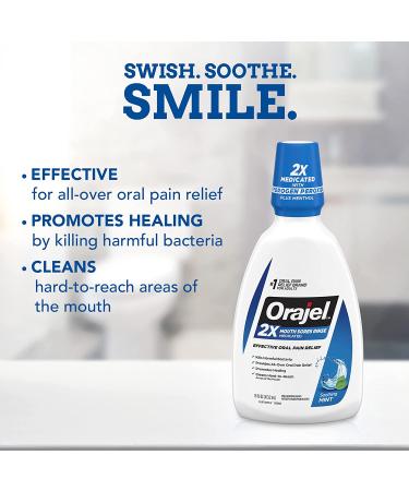 Orajel Nonseptic Mouth Sore Rinse 16oz - Soothing Mint Flavor - Pain Relief & Healing - 3-Pack - Buy Online on GoSupps.com