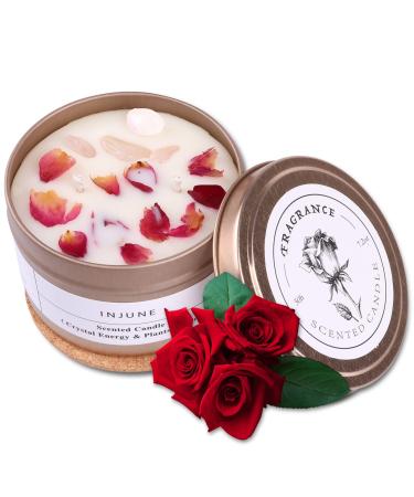 DNAMOFV Mother's Day fragrance candle candle with rose leaves and natural crystal handmade candles organic soy mother gift birthday 200g/50 hours rose cotton