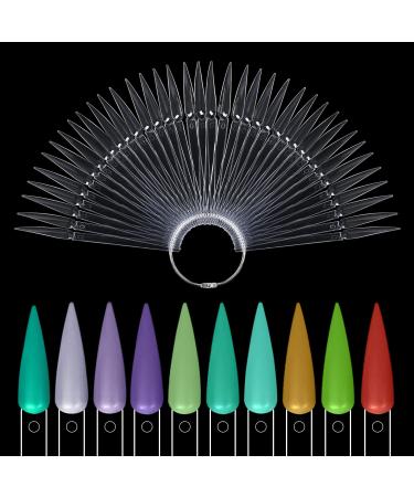 BNG Stiletto Nail Colour Display Sticks 80X Nail Art Tips Pop Sticks Gel Polish Practice Sample Nail Pops Salon Color Card Chart Fan-shaped Transparent Colors Wheel with Ring Holder Detachable Clear