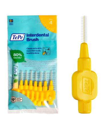 TePe Interdental Brush Original Yellow 0.7 mm/ISO 4 8pcs plaque removal efficient clean between the teeth tooth floss for narrow gaps 8 count (Pack of 1) Yellow (Size 4)