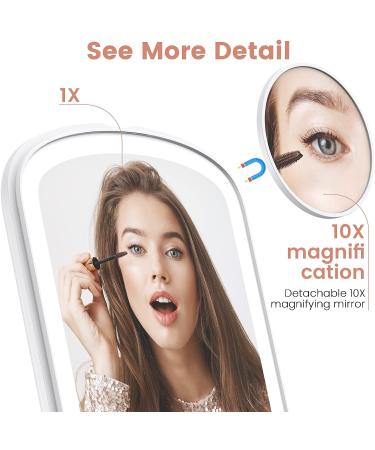 Rechargeable Lighted Travel Makeup Mirror with 10X Magnification - 3 Color Lighting, Touch Screen Dimming - Slim LED Vanity Mirror for Cosmetic, Portable - Buy Online on GoSupps.com