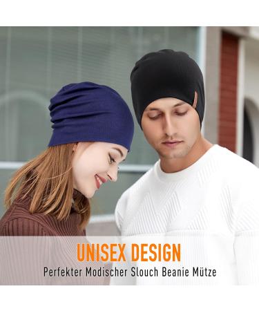 Slouch Beanie Hat for Men & Women - Soft Cotton Breathable Lightweight Jersey Chemo & Running Hat - Black | All Seasons - Buy Online on GoSupps.com