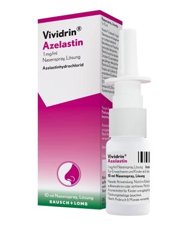 Vividrin Azelastin 1 mg/ml nasal spray solution: Fast acute aid for hay fever complaints for seasonal and year-round allergy 10 ml