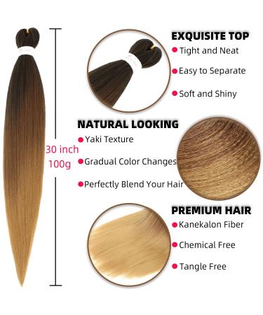 Xusuperb 30-Inch Ombre Braiding Hair Extensions - Pre-Stretched Kanekalon Soft Knotless Yaki Texture 3 Packs (T1B/30/27#) for Easy Braids - Buy Online on GoSupps.com