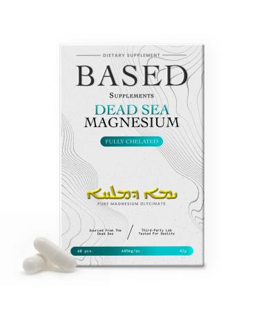 Based Dead Sea Magnesium | Pure Magnesium Glycinate | Support Stress Relief Sleep Heart Health Nerves Muscles and Metabolism | 60 Capsules