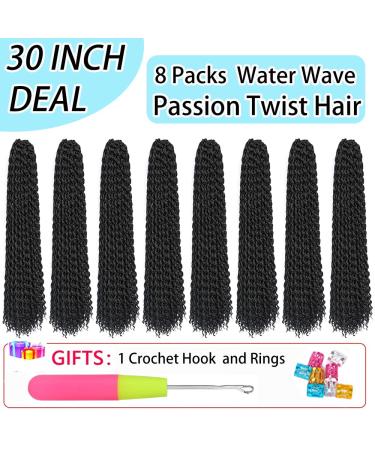 30 Inch Freetress Water Wave Passion Twist Hair for Black Women - Long Bohemian Braiding Extensions (8 Packs 1B) - Buy Online on GoSupps.com