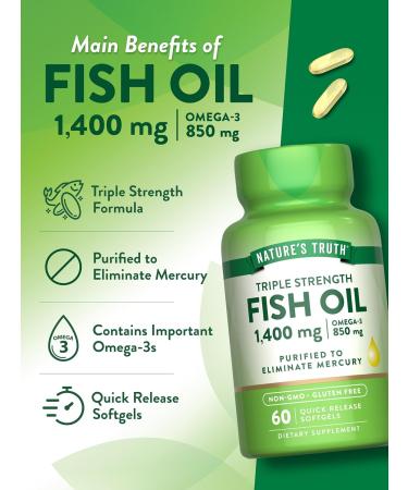 Nature's Truth Triple Strength Fish Oil Softgels | 1400 mg | 60 Count | Active Omega 3 | Non-GMO & Gluten Free Supplement - Buy Online on GoSupps.com