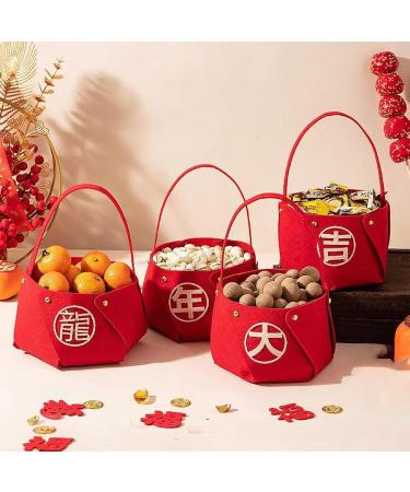 New Year Candy Basket - Festive Treat Bowl Non-Woven Fabric Candy Basket Candy Tray for Home Kitchen New Year Muflydo Good Luck in the Year of the Dragon - Buy Online on GoSupps.com