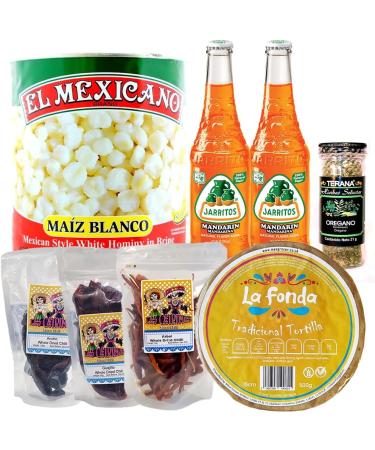Pozole Kit/Authentic Mexican Food Meal Kit Canned Hominy Dried Chillies Tortilla Wraps Mexican Oregano & Jarritos Soda - Buy Online on GoSupps.com