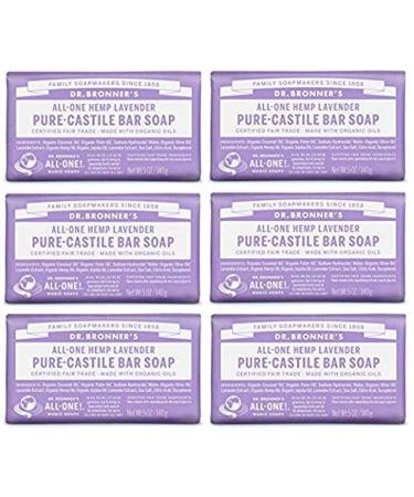 Dr. Bronner's Pure-Castile Bar Soap - Lavender 5 Oz (6 Pack) Lavender 5 Ounce (Pack of 6)