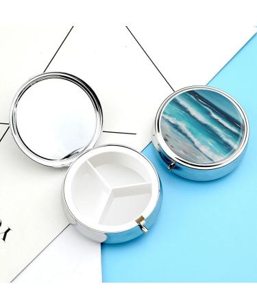 Round Pill Box - Turquoise Beach Seascape Print | 3 Compartment Decorative Metal Portable Pill Organizer - Buy Online on GoSupps.com