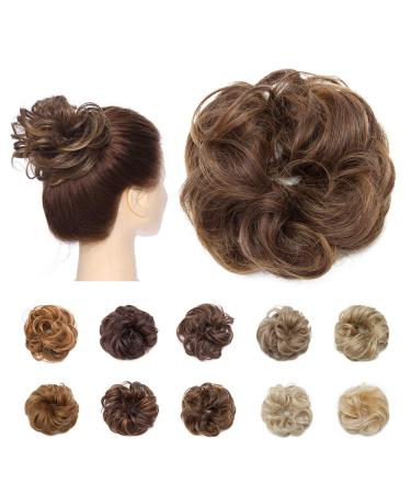 Updo Ponytail Hair Extensions Light Brown Messy Hair Scrunchies Hair Bun Extensions Curly Wavy Hairpieces for Women Hair Accessories 25 g Light Brown