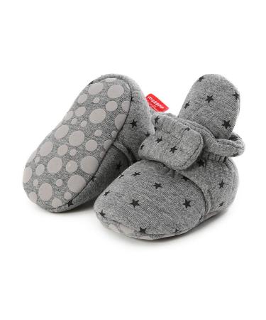 EDOTON Unisex Newborn Winter Boots Warm Stripe Bootie Non-Slip Sole Soft Stay On Ajustable Bootie Sock 6-12 Months D Grey Stars