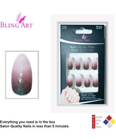 Bling Art False Nails Red Brown Gel Ombre Almond Stiletto Long Fake Tips - Buy Online on GoSupps.com