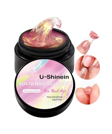 U-shinein 15 ml Solid nail glue gel nail tips glue gel for acrylic nails press on solid glue gel nail art manicure glue gel 0.52oz Colorful pink 1 pcs colorful pink