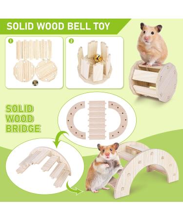 Byzesty Wooden Hamster House - 7 Piece DIY Toy & Accessories for Guinea Pigs Dwarf Hamsters Chinchillas | Fun Roller Bridge Rocker & Swing - Buy Online on GoSupps.com