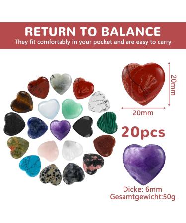 20PC Heart Crystal Gemstones Set - Natural Colorful Chakra Stones for Reiki & Energy Healing - Bulk Palm & Thumb Stones - Buy Online on GoSupps.com