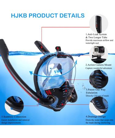 Full Face Snorkel Mask with Anti-Fog Wipes | 180 Panoramic HD View | Anti-Leak Dry Top Set for Snorkeling | Adults & Kids | Black & Blue | Large-X-Large - Buy Online on GoSupps.com