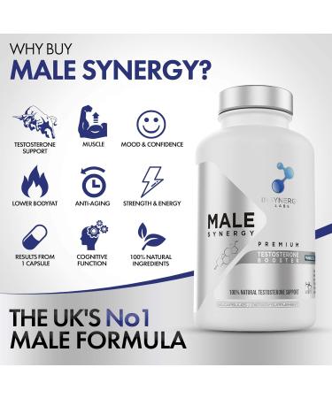 Male Synergy Testosterone Booster for Men | UK's No.1 Supplements | Boost Energy & Muscle Growth | 90 Vegan Capsules - Buy Online on GoSupps.com