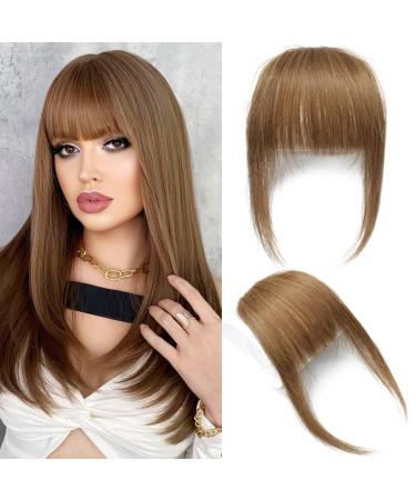 Flat Bangs Clip in Bangs Real Human Hair Bangs Hair Extensions Fringe Hair with Temples Light Brown Color Air Bangs Light Brown