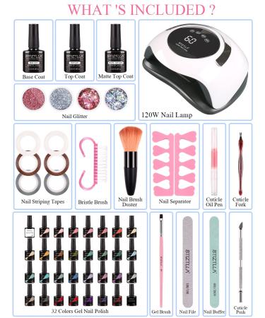 32 Colors Gel Nail Polish Kit with UV Light & 120W Nail Dryer - Complete Manicure Set - Buy Online on GoSupps.com