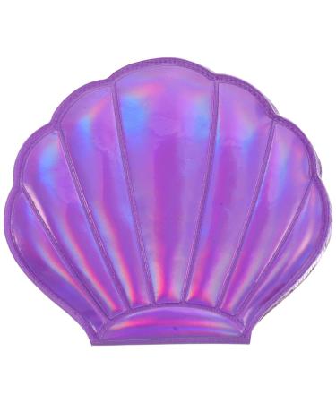 Lurrose Compact Makeup Mirror Folding Double Sides Portable Hologram Mirror Pu Leather Shell Shape For Girls Women Ladies (Purple)