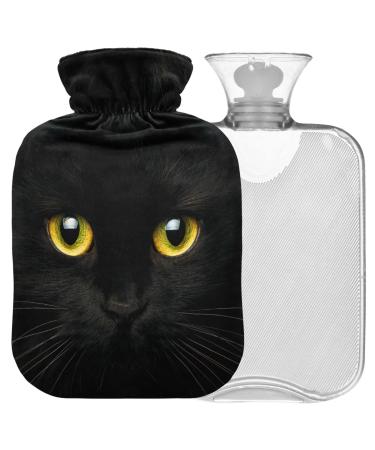 Naanle hot hot water bottle with cover black cat Transparent hot water bottle heat bottle for bed handfeers Warmer pain relief heat and cold therapy 1l