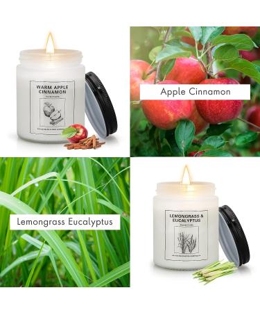Apple Cinnamon & Lemongrass Eucalyptus Scented Candles 2 Pack - 15 oz Soy Candle Set for Mother's Day, Valentine, Christmas Gifts - Buy Online on GoSupps.com