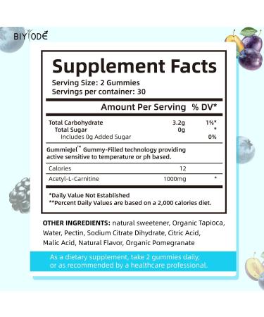 Acetyl L-Carnitine Gummies - Boost Energy Brain Clarity & Endurance | 1000mg 60 Fruit-Flavored Gummies | Ideal for Athletes & Seniors - Buy Online on GoSupps.com