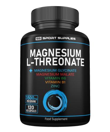 Magnesium L-Threonate 2000mg -120 Capsules - Added Magnesium Glycinate 750mg - Added Magnesium Malate 750mg - Added Vitamin B6 B1 and Zinc - Magnesium Complex