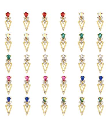 TEEKME 30pcs 7 Colors Mix Gold Nail Charms with Drop Shape Gemstones Nail Decoration Bling Clear Jewel Rhinestone Professional Supply NJA-08
