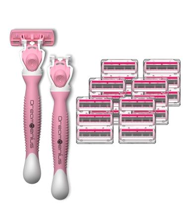 DreamGenius Razors for Women Shaving,6-Blade Womens Razors Includes 2 Handles and 19 Refills,Value Shaver for Women Pack, Non-Slip Travel Carry,Pink