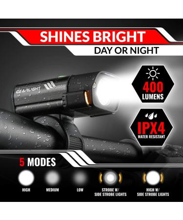 GearLight Rechargeable Bike Light Set S400 - Front and Back Lights for Night Riding - Bicycle Accessories for Kids, Road, Mountain Bikes - Buy Online on GoSupps.com
