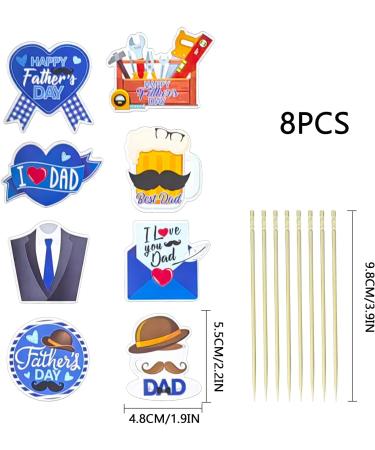 Happy Father's Day Cake Toppers 8Pcs Blue Fathers Day Cake Decoration Mustache Tie Dad Paper Cupcake Picks for Best Dad Father's Day Themed Party Favor Supplies A7FQJCP - Buy Online on GoSupps.com