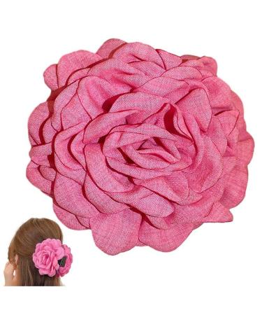 Big Flower Hair Claws Women's Vintage Headwear Big Rose Flower Hair Bow Barrettes Ponytail Holder Hair Accessories for Girls Rose Red