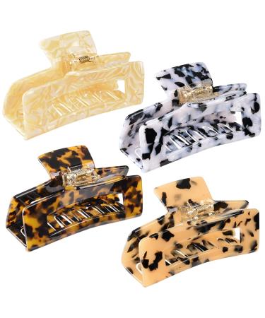 4 PCS Large Hair Claw Clips,4 inch Tortoise Hair Clips,Rectangle Hair Clamp for Women, Non-slip Acetate Material,Claw Clips for Thin Thick Hair,Great Gift for Holiday Seasons