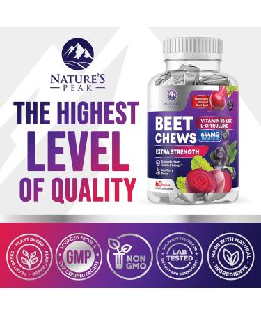 Beet Chews - Antioxidant-Rich Vegan Soft Chewables with Grape Seed Extract for Heart Health & Energy - Delicious Acai Berry Flavor - 60 Count - Buy Online on GoSupps.com