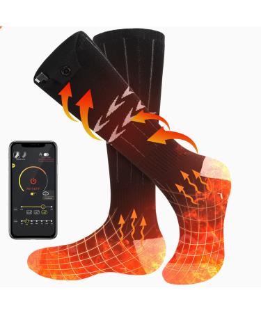 RELIRELIA Rechargeable Heated Socks, 5V 5000mAH Battery Powered Heated Socks for Men Women, Electric Socks with 3 Heat Settings, Winter Outdoor Riding Hunting Fishing Warming Socks Black White-XL