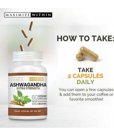 Maximize Within Ashwagandha Root Extra Strength 60 Vegetarian Capsules Supports Stress Mood and Immune Health Formulated for Enhanced Absorption Non-GMO Herbal Supplement - Buy Online on GoSupps.com