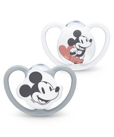 Nuk Space Schnuller |18-36 months |Pacifier with extra ventilation |BPA-free silicone |Disney Mickey Mouse |Gray and white |2 pieces 18m+ Standard Mickey Mouse