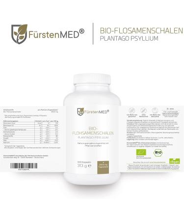 Buy F rstenmed Bio Psyllium Capsules - 360 Organic High-Dose 3000mg - Vegan Additive-Free Lab-Tested - Worldwide Shipping - Buy Online on GoSupps.com
