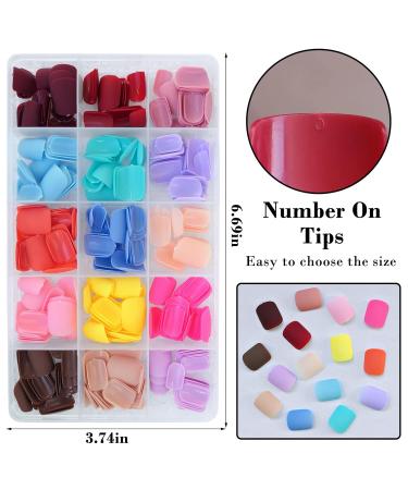 LuckForever 360pc Kids Press On Nails - Matte Short Square Fake Acrylic Fingernails for Girls & Women - Full Cover French Colored Manicure Decor - Buy Online on GoSupps.com