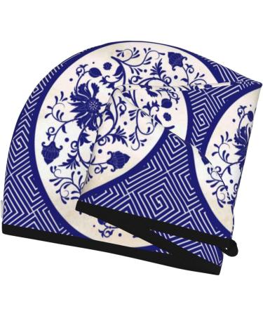 Blue & White Porcelain Microfiber Hair Towel - Soft Super Absorbent Quick Dry Wrap for Women | Ideal for Long Curly & Thick Hair - Buy Online on GoSupps.com