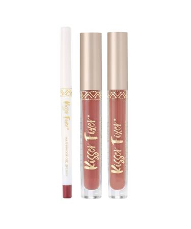 Belle Beauty Lip Kit Trio Bundle Set, Lip Liner, Lipstick, Lip Gloss, Berry Nude, Kisser Fixer Lip Kit by Kim Gravel, Waterproof, Long Lasting, Hydra High Shine, Pencil Gel, Lips