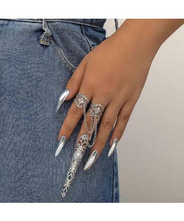 Dervivea Punk Finger Nail Claw Rings Silver Finger Ring Chain Ancient Queen Costume Fingernail Gothic Finger Ring Nail Jewelry for Women and Girls - Buy Online on GoSupps.com