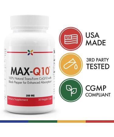 Stop Aging Now MAX-Q10 CoEnzyme 200 mg - Kaneka Q10 & BioPerine for Heart Health & Energy | Buy Internationally - Buy Online on GoSupps.com