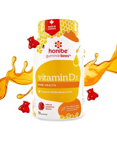 Honibe Vitamin D Gummies for Kids and Adults | Honey-Based Vitamins Made in Canada & Kids Multivitamin Gummies Plus Immune Boost | Honey-Based Vitamins Made in Canada | 70 gummies - Buy Online on GoSupps.com