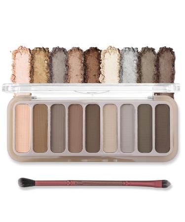 Erinde 9 Colors Eyeshadow Palette w/ 4 Matte + 5 Shimmer Korean Style Makeup Palette High Pigmented Warm Nude Soft Beige Brown Smoky Cosmetic Eye Shadows Cold Cement