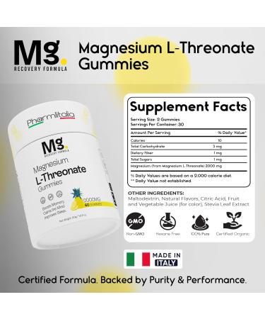 Magnesium L-Threonate Gummies for Adults & Kids 2000mg Brain Supplements for Memory and Focus - Calm Magnesium Gummies for Improved Sleep and Healthy Mind - 60 Count (Pack of 1) - Buy Online on GoSupps.com